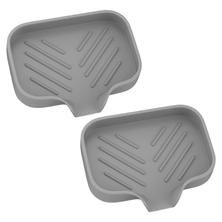 2 darab szilikon konyhai szappantartó tálca, mosogatótálca konyhai munkalapra/szappanpalackokhoz, szivacstartó és rendszerező vízelvezető lyukkal, szürke