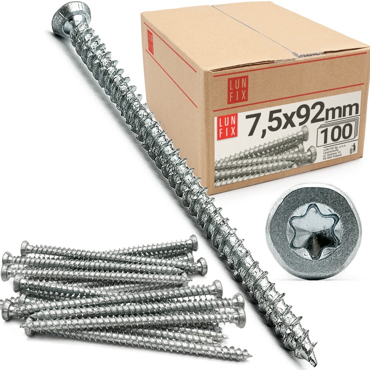Lun Fix ajtó- és szerelvénycsavarok, 7,5x92 mm, horganyzott, 100 darabos készlet
