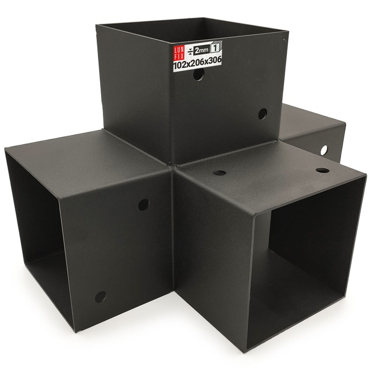 Conector grinda patrata, Lun Fix, 102x206x306mm, otel, 4 capete