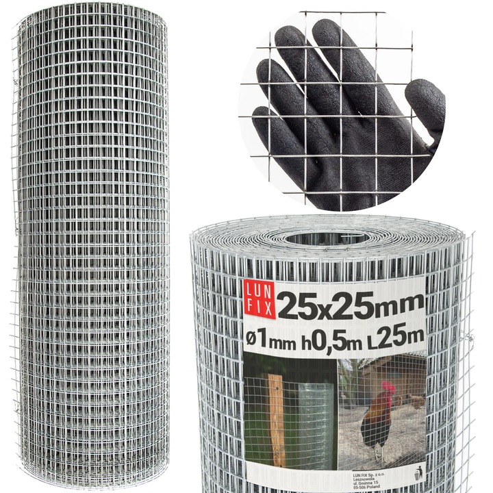 Rögzített holdhálós háló, 50cm, 25x25 fi, 1 mm hegesztett horganyzott, 25fm