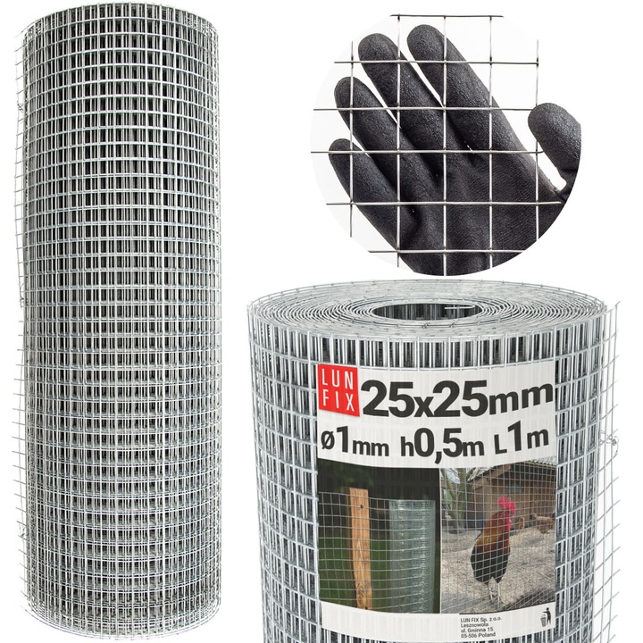 Lun Fix tenyésztőháló, 50cm, 25x25 fi, 1 mm, hegesztett horganyzott