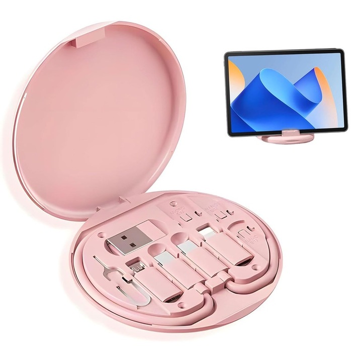 Multifunkcionális USB adapter készlet, 60W adatkábel, telefontartó, rózsaszín