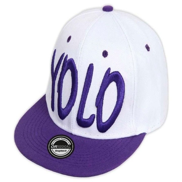 Snapback unisex baseball sapka, YOLO, fehér/lila