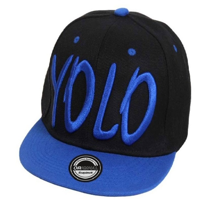 Snapback unisex baseball sapka, YOLO, fekete/kék