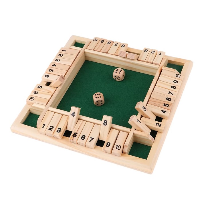 Joc de societate din lemn pentru copii cu placute si zaruri, Flip Game, 1-4 jucatori, + 3 ani