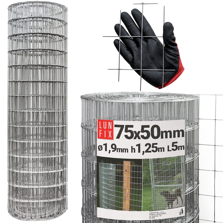 Plasa sudata 125cm plasa 75x50 fi 1.9mm gard zincat 5mb, Lun Fix