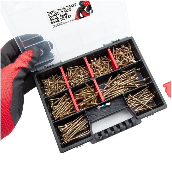 325 db-os facsavar-készlet + PZ1 bit, Lun Fix, rendszerező, méretek 195x155x35 mm