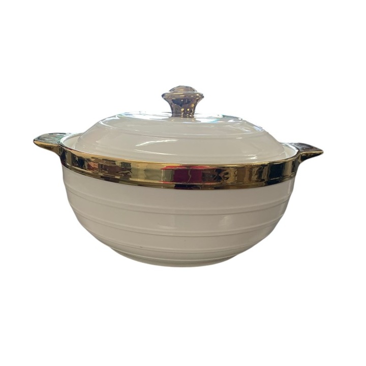 Bol Ceramic cu Capac Alb-Auriu, 30x24x10