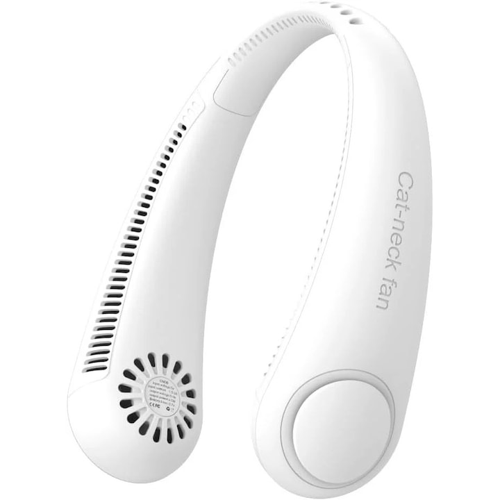 Ventilator portabil pentru gat Glurak, alb, polipropilena, 4000 mAh