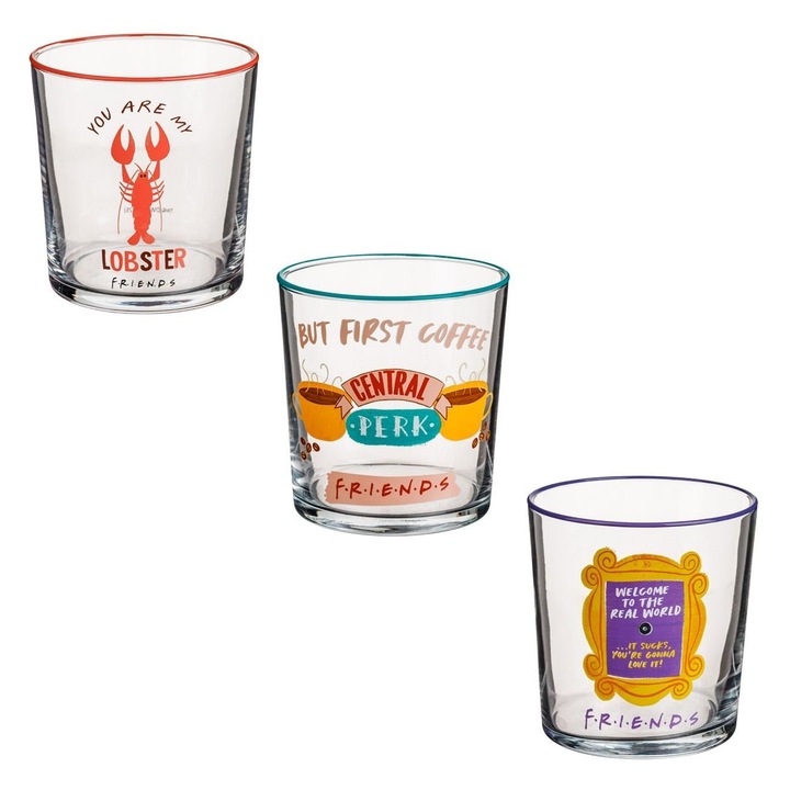 3 db Shopiens® üvegpohár készlet "Friends" mintával, 380 ml