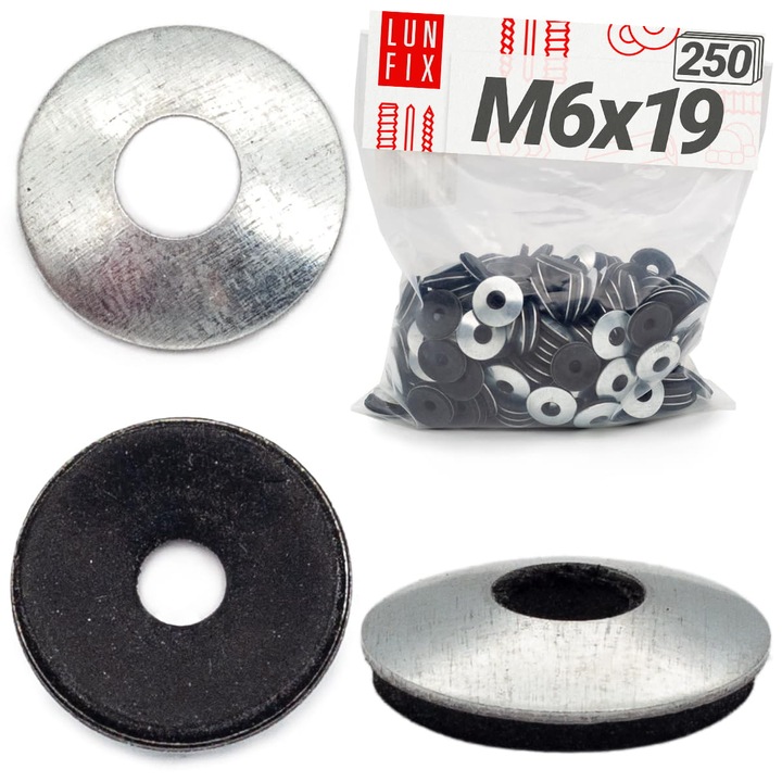 Шайба с EPDM гумено уплътнение 6x19 мм поцинкована 250 бр., Lun Fix