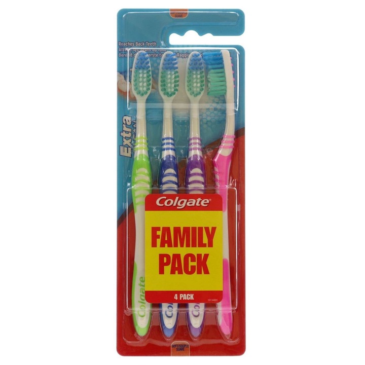 Colgate Extra Clean fogkefék, 4 darabos szett, közepes, hatékony tisztításhoz, nehezen elérhető helyekre