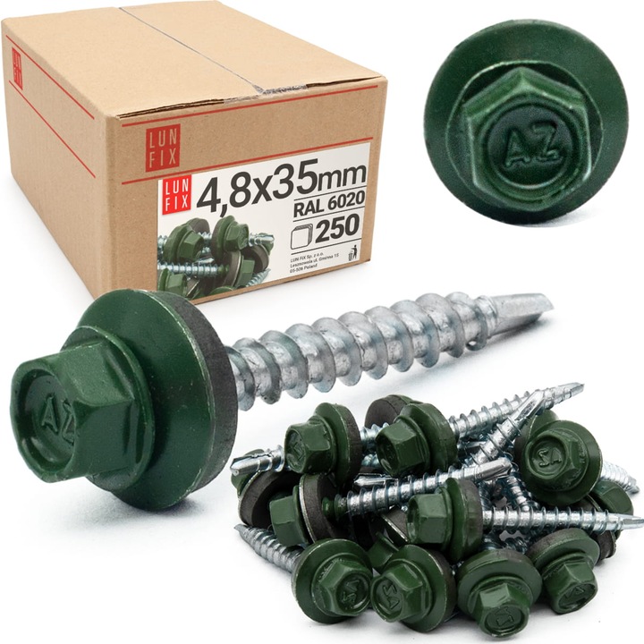 Suruburi autoforante Lun Fix 4.8x35mm, verde RAL 6020, set 250 bucati