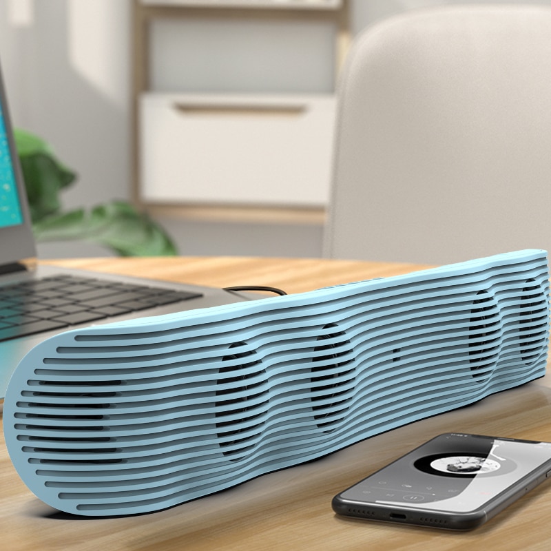 Bara de sunet, Bluetooth 5.0, 20W, 75dB, calitate sunet HIFI, FM, telecomanda, albastru