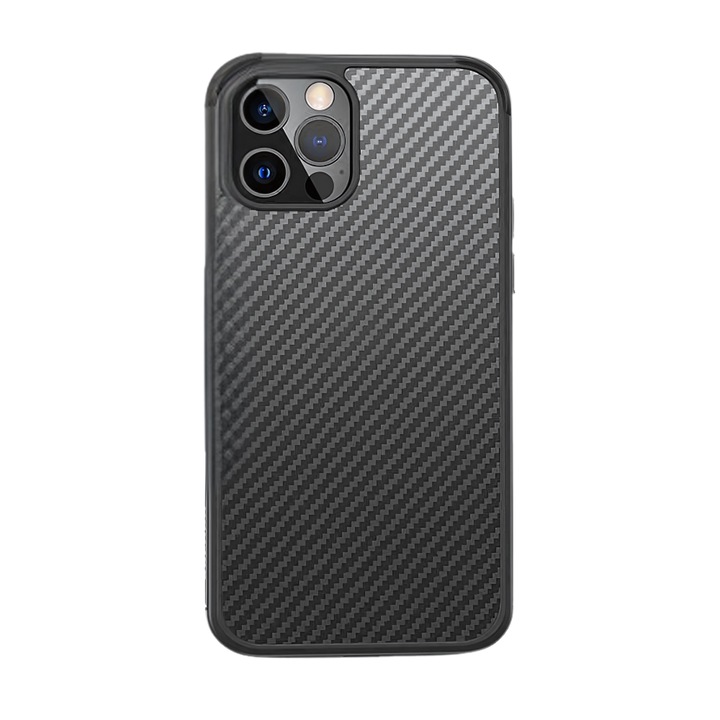 Husa pentru Apple iPhone 13 Pro, TitanGuard Carbon, Anti-Amprente, Anti-Zgarieturi, Acces la Toate Functiile, Finisaje Atent Realizate, Design Subtire, Usor de Curatat, Anti-Soc, Silicon Cauciucat + PC Rigid, Negru