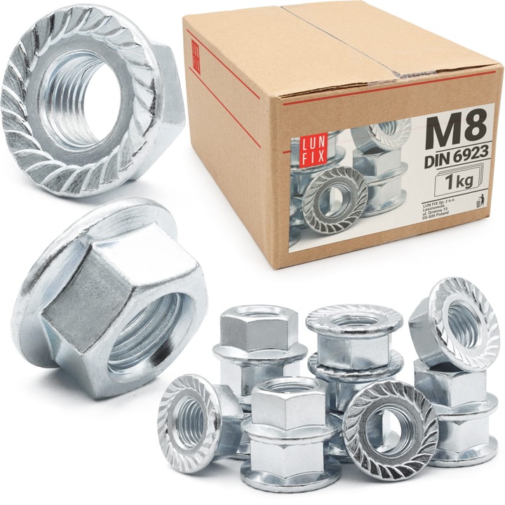 Piulita cu flansa M8, Lun Fix, electrogalvanizata, rezistenta la vibratii, 1kg