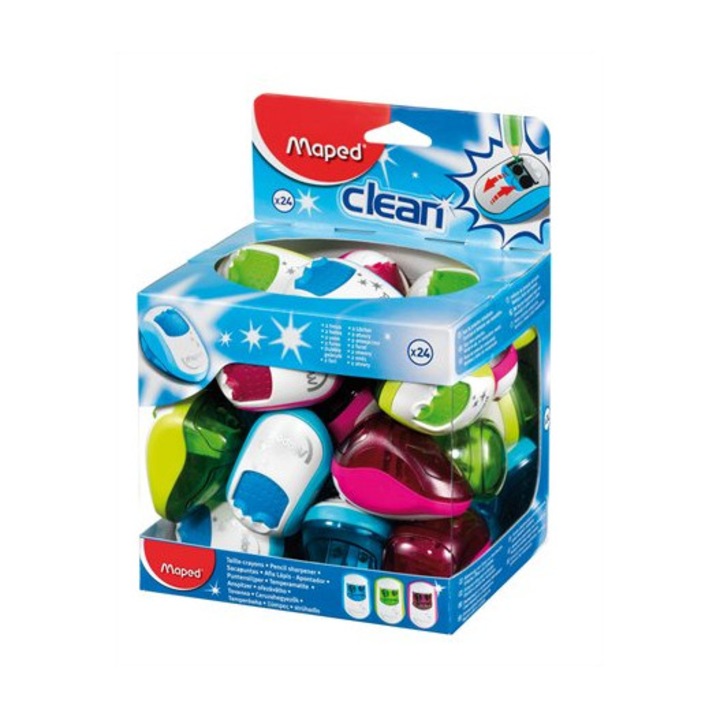 Hegyező display, kétlyukú, tartályos, MAPED "Clean", vegyes színek