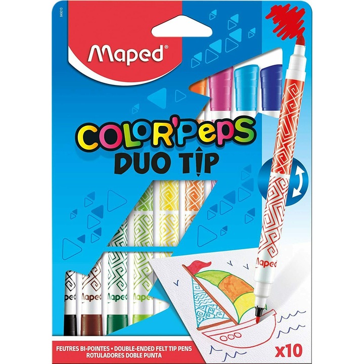 Set de pixuri Maped Color`Peps Duo Tip cu doua capete, 10 culori
