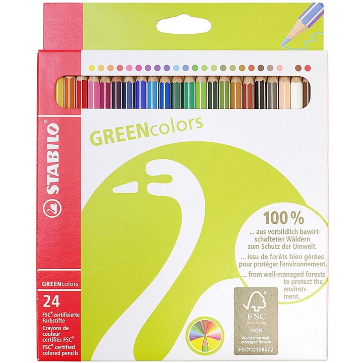 Set creioane colorate, STABILO, 24 de culori diferite
