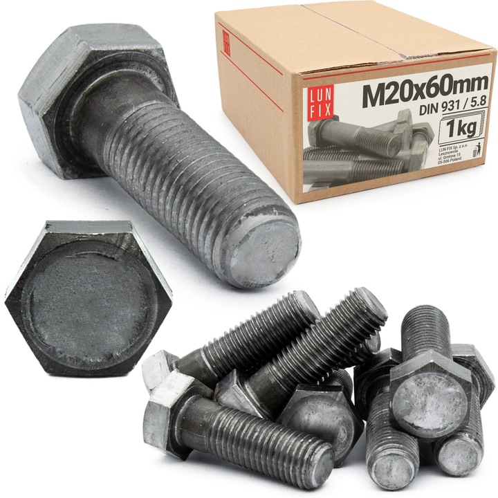 Hatlapfejű csavar M20x60mm, Lun Fix, 5.8-as szilárdságú, félig fúrt, 1kg