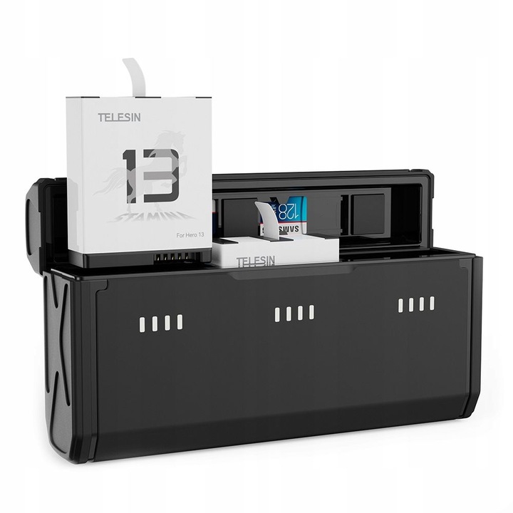 Incarcator USB TYPE-C pentru 3 baterii reincarcabile pentru GoPro Hero 13 BLACK TELESIN, S0-BCG-11-TGP