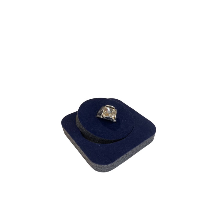 Inel cu safir alb patrat, argintiu