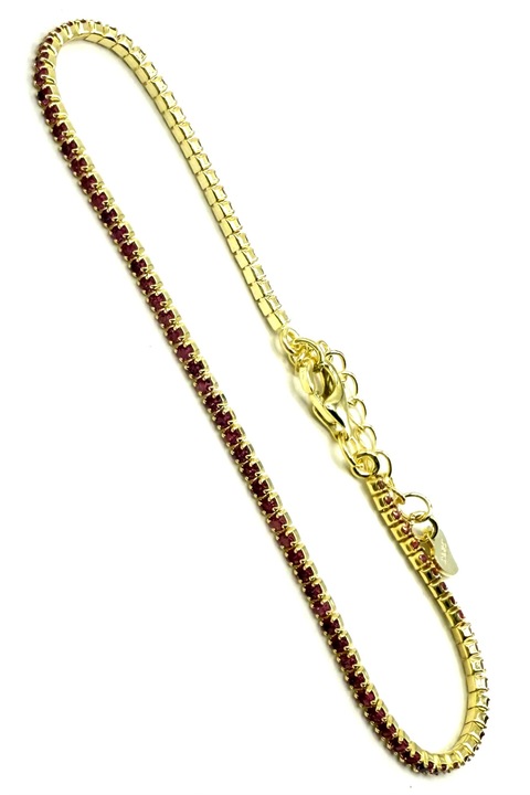 Bratara tip tennis din argint gold cu zirconiu rubiniu, marime reglabila 17-20 cm, Dinuzete