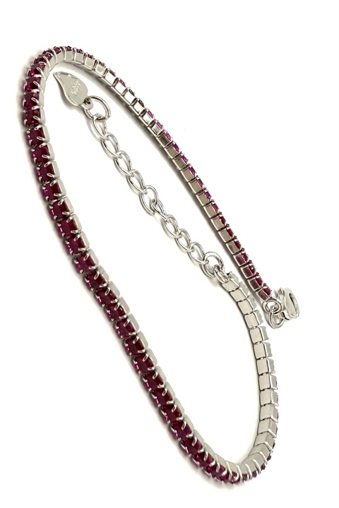 Bratara tip tennis din argint 925 cu zirconiu rosu rubiniu, dimensiune ajustabila 17-20 cm, Dinuzete
