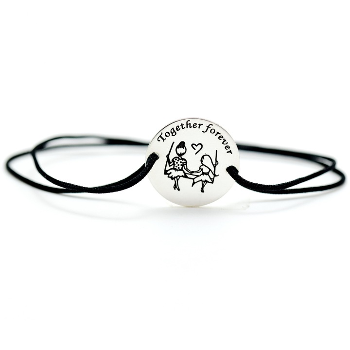 Bratara reglabila cu banut personalizat BFF / Sisters / Prietene / Surori Together forever Argint 925
