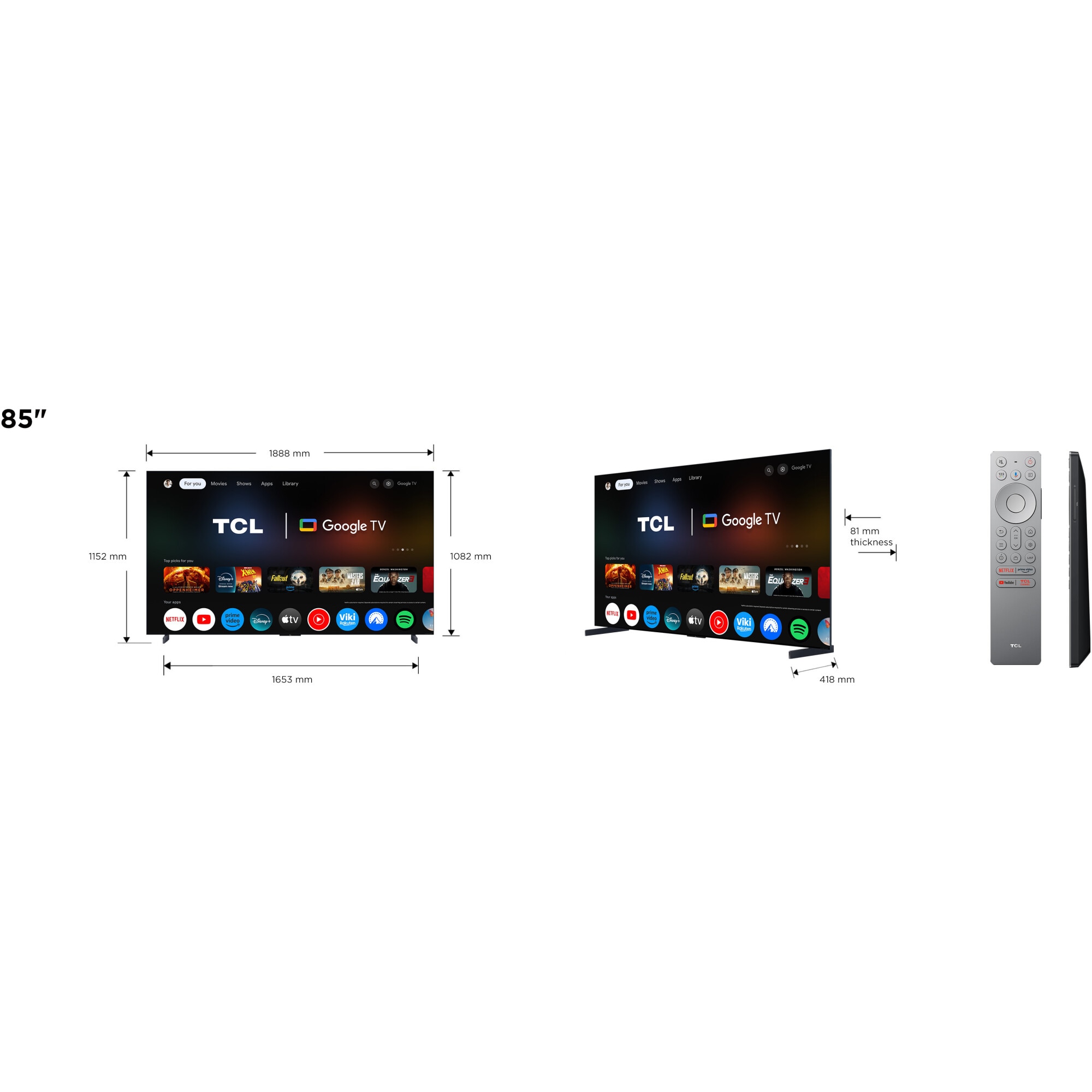 Televizor TCL QD-MiniLed 85X11K, 214 cm, Smart Google TV, 4K Ultra HD, 100Hz, Clasa G (Model 2025)