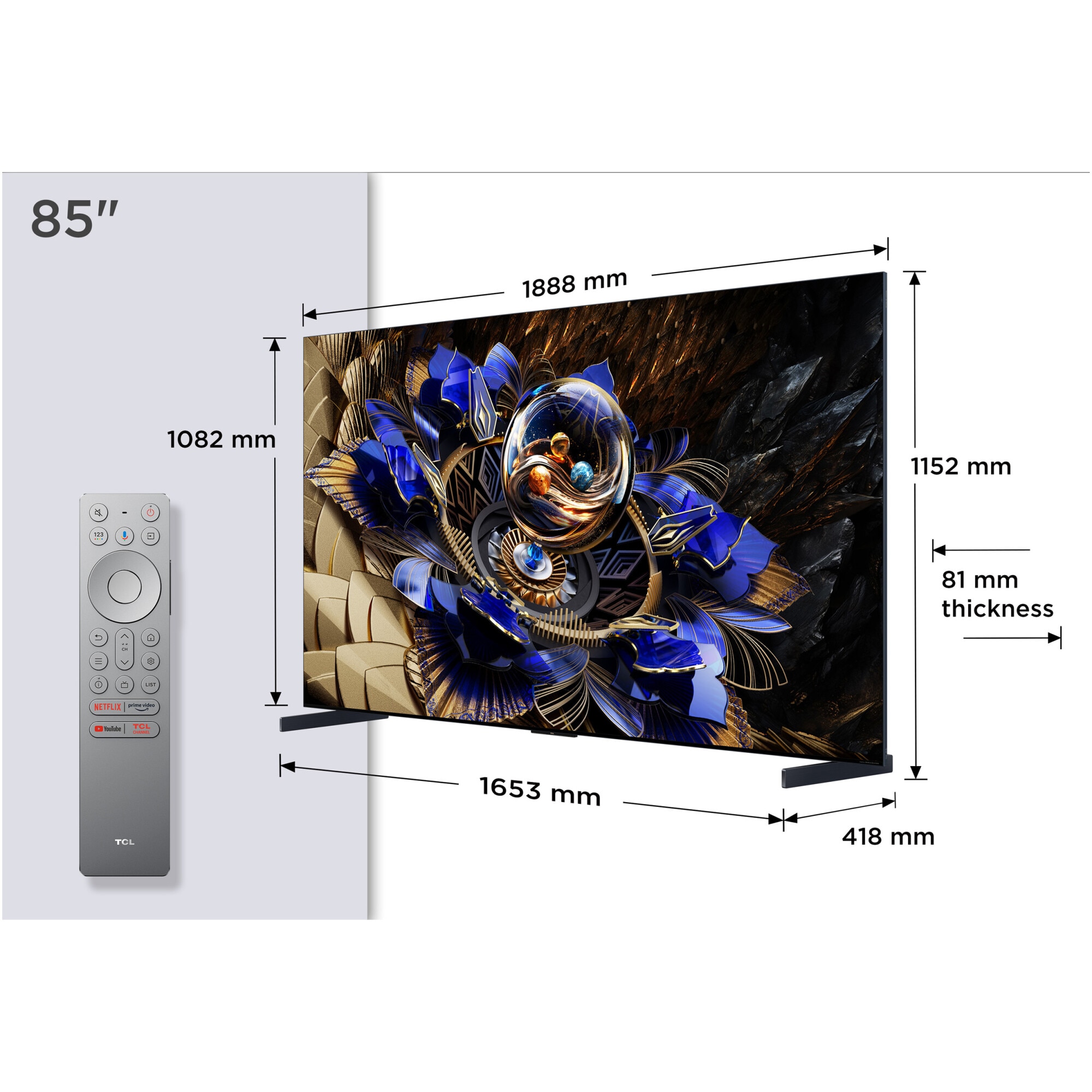 Televizor TCL QD-MiniLed 85X11K, 214 cm, Smart Google TV, 4K Ultra HD, 100Hz, Clasa G (Model 2025)