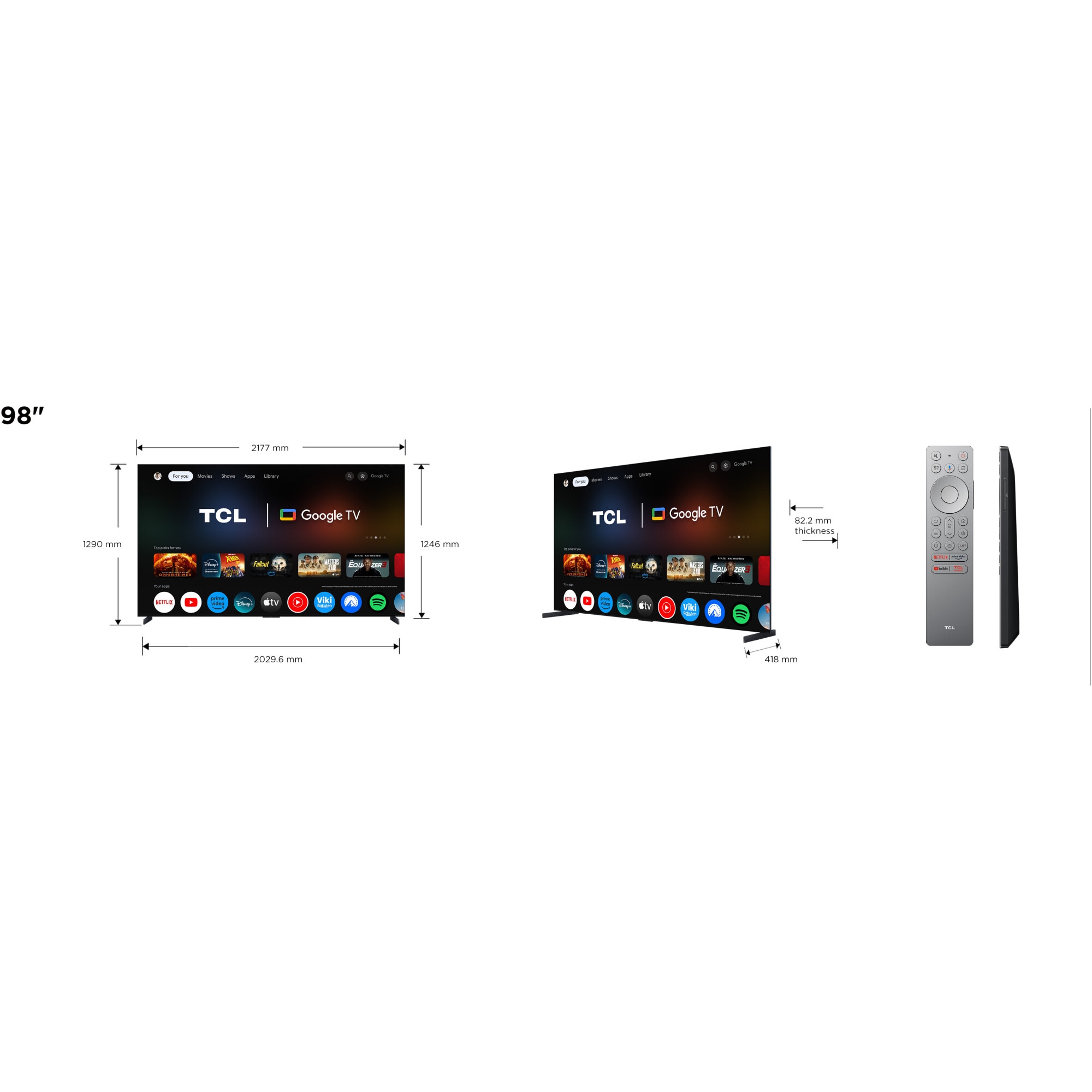 Televizor TCL QD-MiniLed 98X11K, 248 cm, Smart Google TV, 4K Ultra