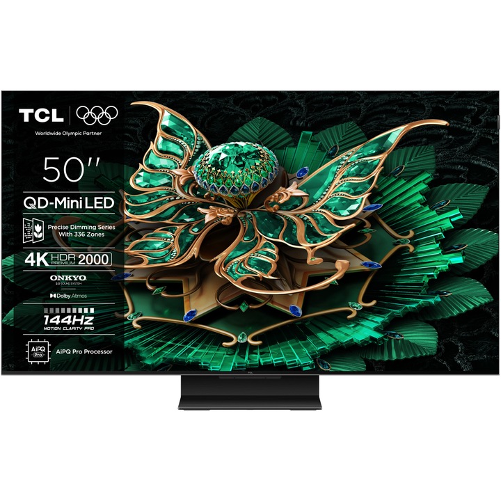 Телевизор TCL MiniLed 50C7K, 50" (126 см), Smart Google TV, 4K Ultra HD, 100Hz, Клас F (Модел 2025)
