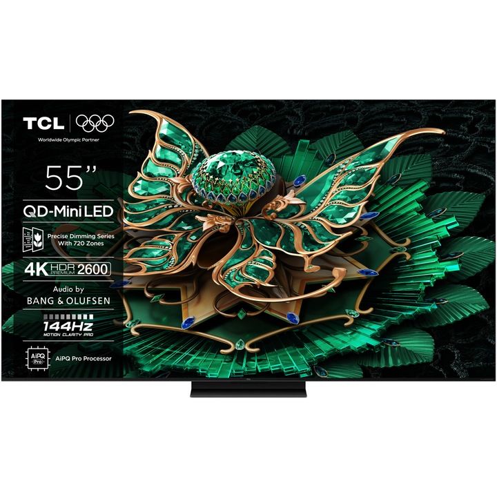 Телевизор TCL MiniLed 55C7K, 55" (139 см), Smart Google TV, 4K Ultra HD, 100Hz, Клас F (Модел 2025)