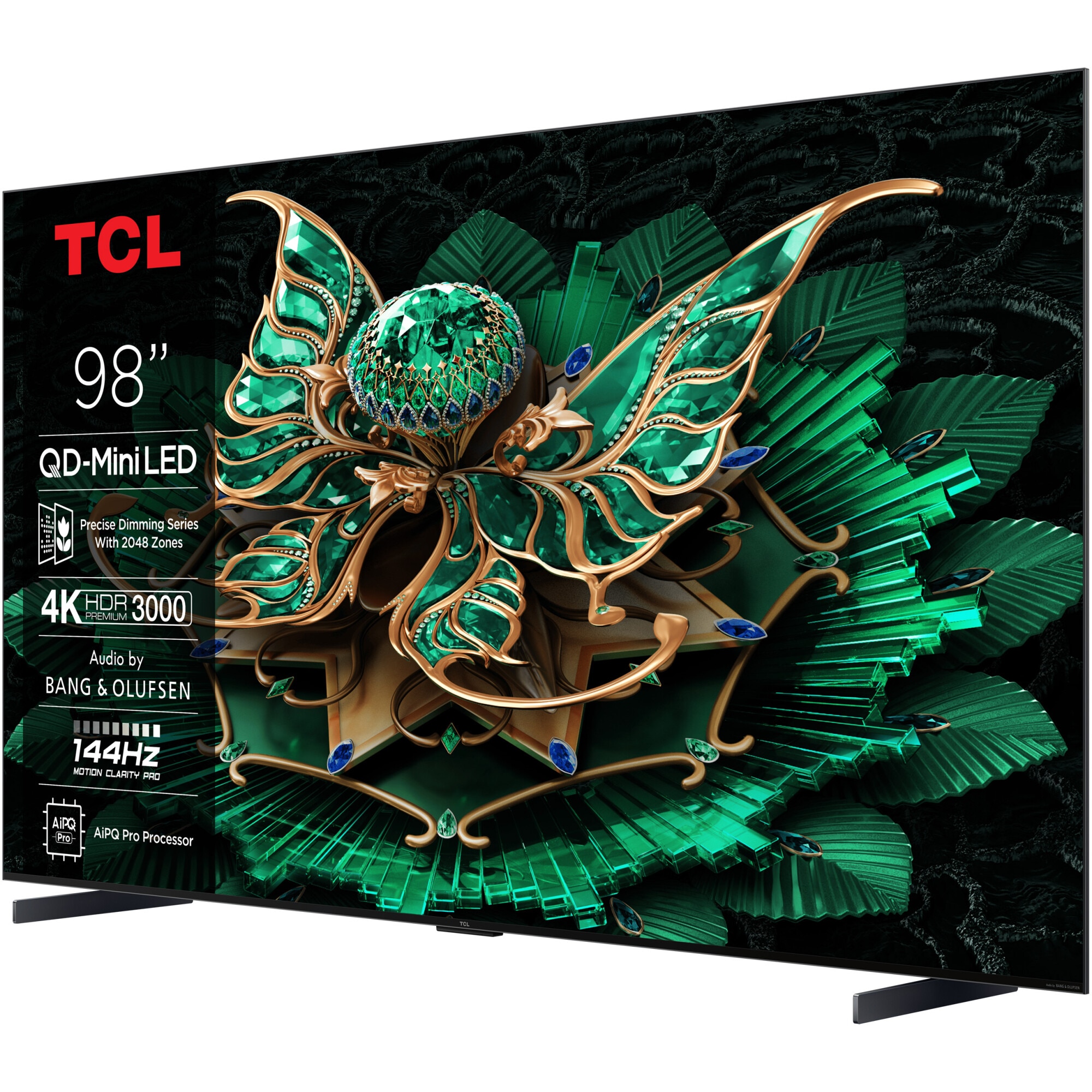 Televizor TCL QD-MiniLed 98C7K, 248 cm, Smart Google TV, 4K Ultra HD, 100Hz, Sunet Bang & Olufsen, Clasa E (Model 2025)