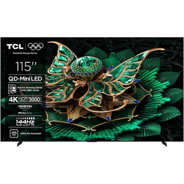 Televizor TCL MiniLed 115C7K, 291 cm, Smart Google TV, 4K Ultra HD, 100Hz, Clasa E (Model 2025)