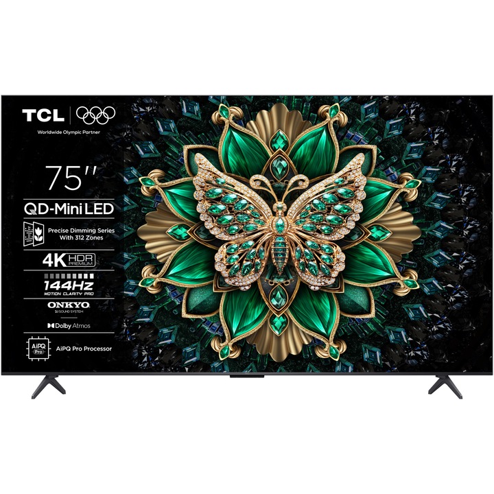 Телевизор TCL MiniLed 75C6K, 75" (189 см), Smart Google TV, 4K Ultra HD, 100Hz, Клас F (Модел 2025)