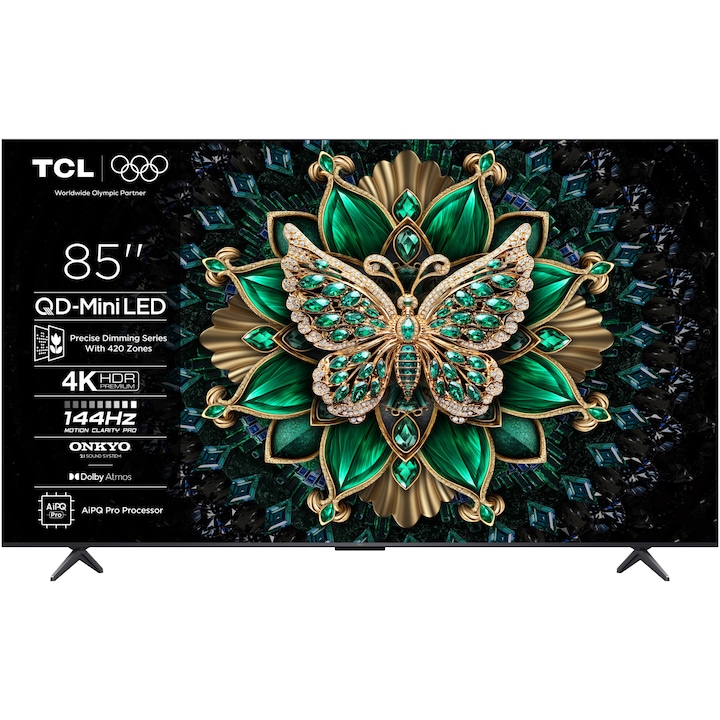 Телевизор TCL MiniLed 85C6K, 85" (214 см), Smart Google TV, 4K Ultra HD, 100Hz, Клас F (Модел 2025)
