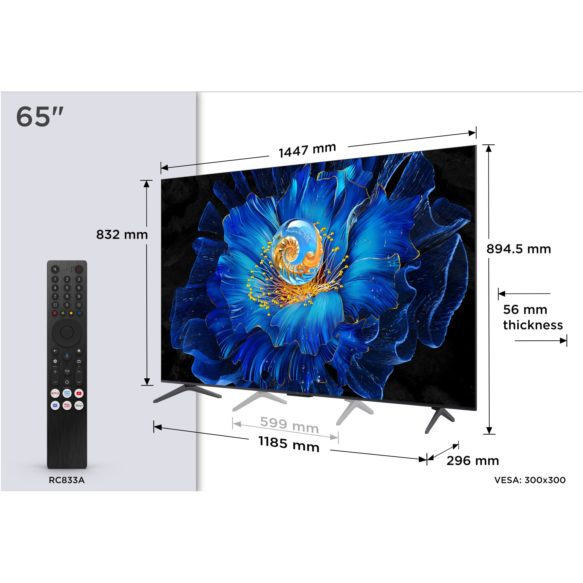 TSM−4301U4K Televizor TCL MiniLed 65C6KS, 164 cm, Smart Google TV, 4K Ultra HD