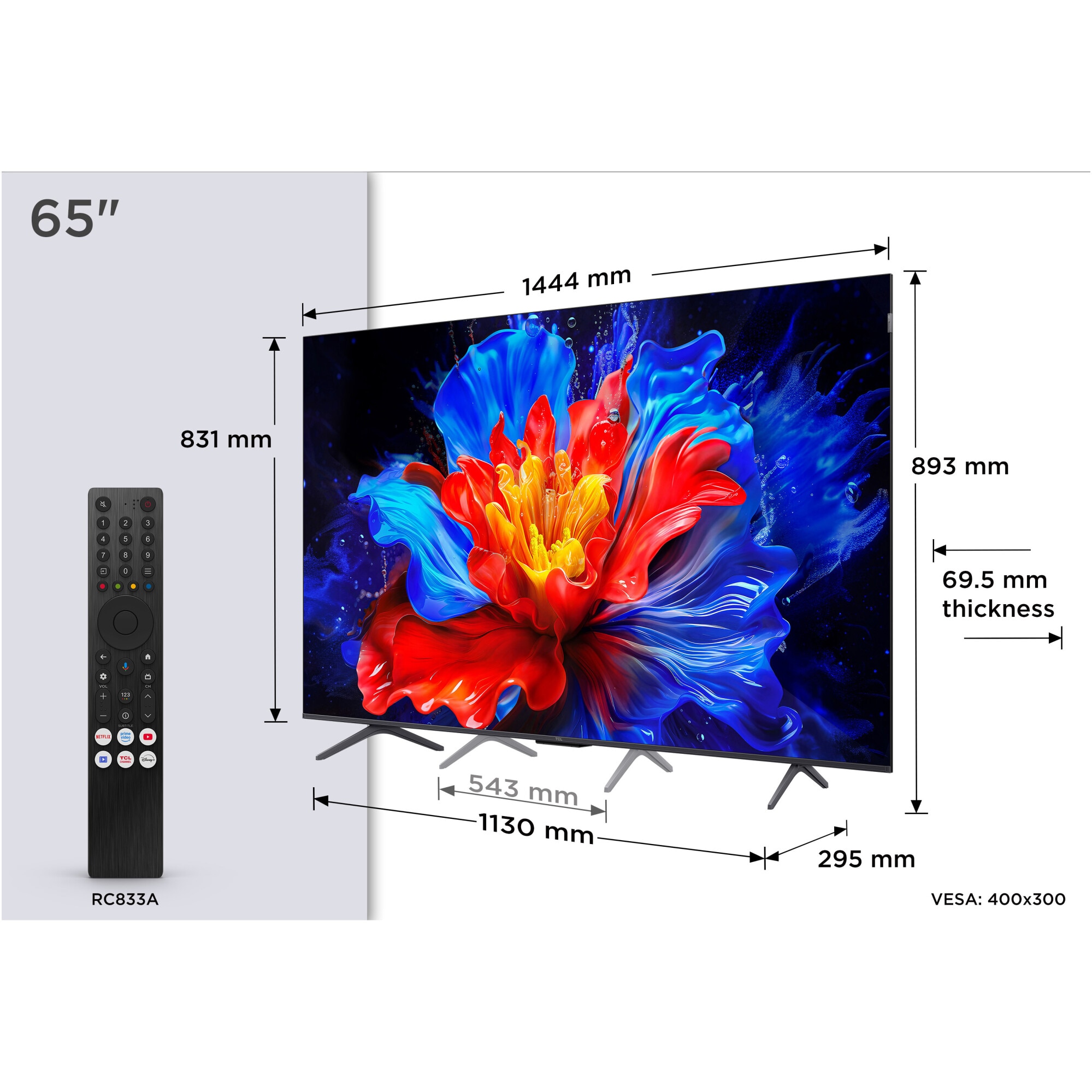 Televizor TCL QLED 65P8K, 164 cm, Smart Google TV, 4K Ultra HD