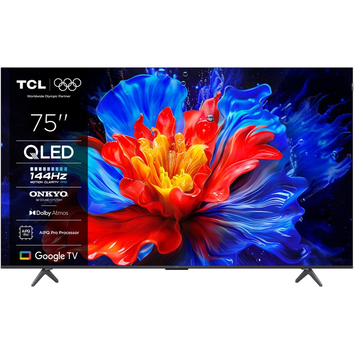 Телевизор TCL QLED 75P8K, 75" (189 см), Smart Google TV, 4K Ultra HD, 100Hz, Клас F (Модел 2025)