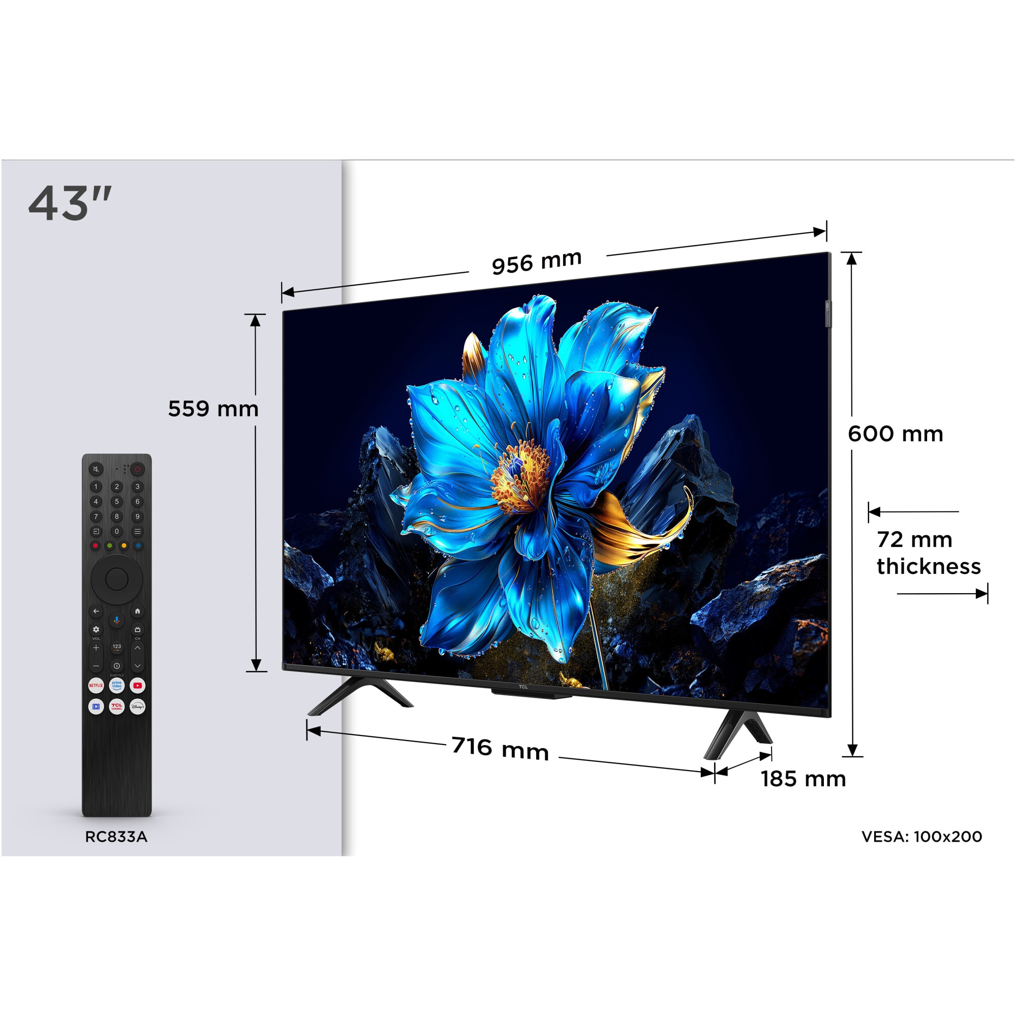 Televizor TCL QLED 43P7K, 108 cm, Smart Google TV, 4K Ultra HD