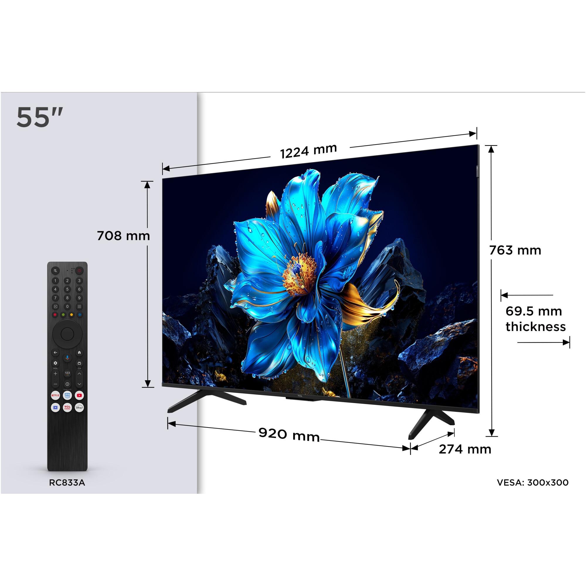 Televizor TCL QLED 55P7K, 139 cm, Smart Google TV, 4K Ultra HD