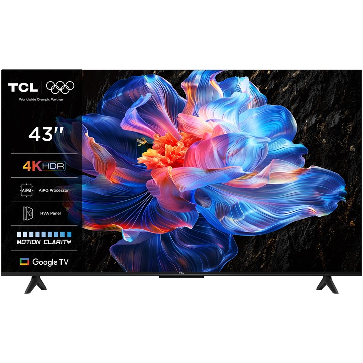 Телевизор TCL LED 43P6K, 43" (108 см), Smart Google TV, 4K Ultra HD, Клас F (Модел 2025)