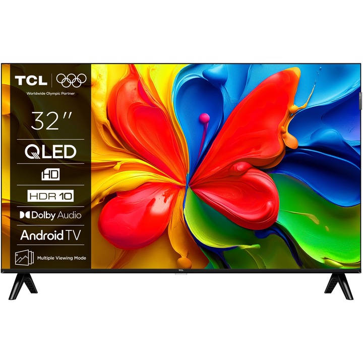 Телевизор TCL QLED 32S4K, 32"(80 см), Smart Android TV, HD Ready, Клас F (Модел 2025)