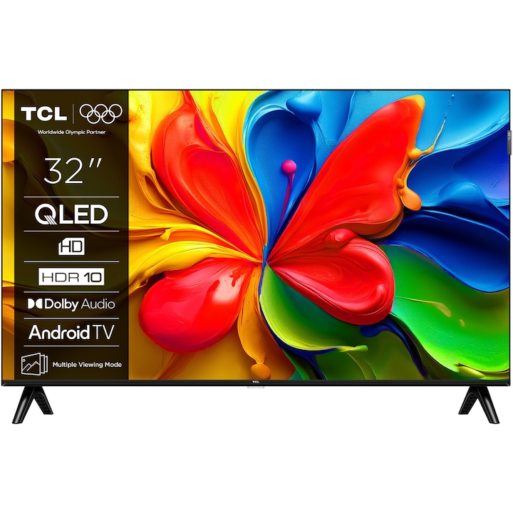 Телевизор TCL QLED 32S4K, 32"(80 см), Smart Android TV, HD Ready, Клас F (Модел 2025)