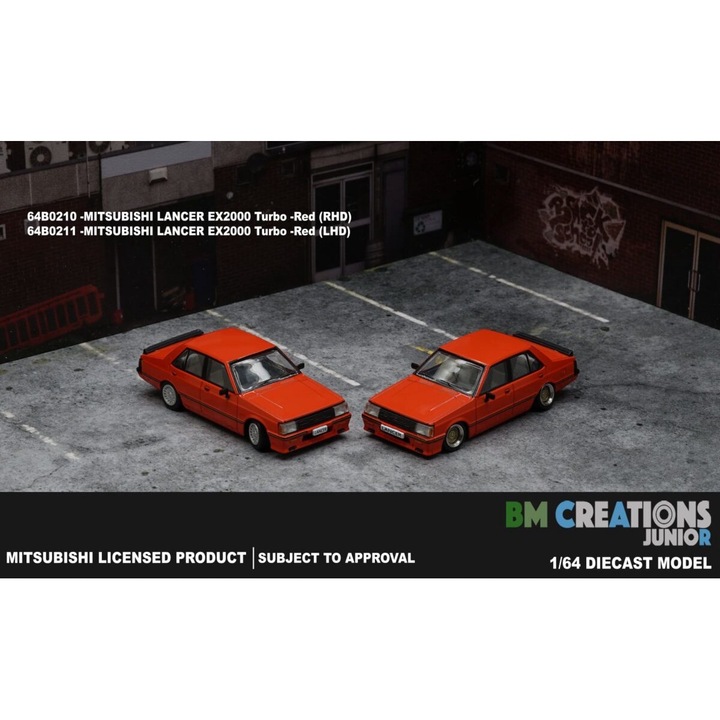 Macheta auto Mitsubishi Lancer Ex2000 Turbo Rosu, 1:64 BM Creations