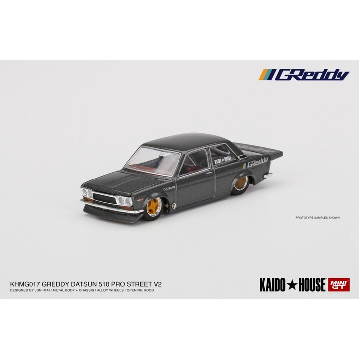 Модел на кола Kaido House Datsun 510 Pro Street Greddy Grey, 1:64 Mini GT MGT017