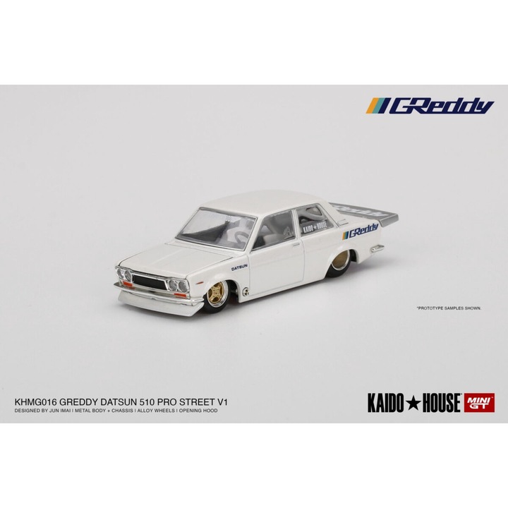 Kaido House Datsun 510 Pro Street Greddy White, 1:64 Mini GT MGT016