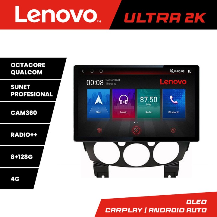 Navigatie Mazda 2 2007-2013, Ecran 2K QLED 13", Octacore,8Gb RAM,128Gb Hdd,4G,360, DSP, Carplay, Bluetooth